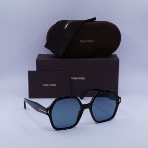 Tom Ford Romy FT1032 01A Geometric Sunglasses - Black/Smoke Blue